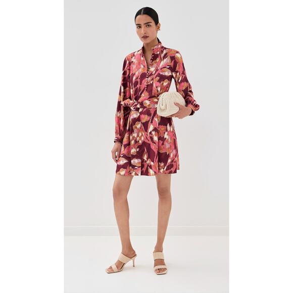 FIGUE Ikat Foliage Bordeaux Red Izzie Mini Dress Women's Size Medium NWT Boho - Picture 1 of 14